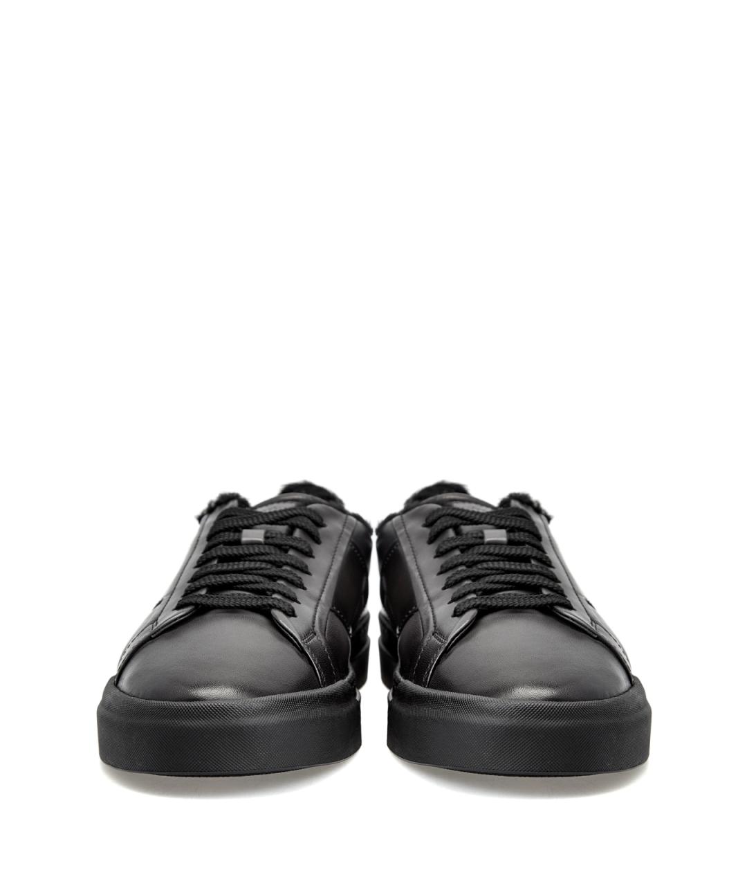SANTONI Черные кожаные низкие кроссовки / кеды, фото 6