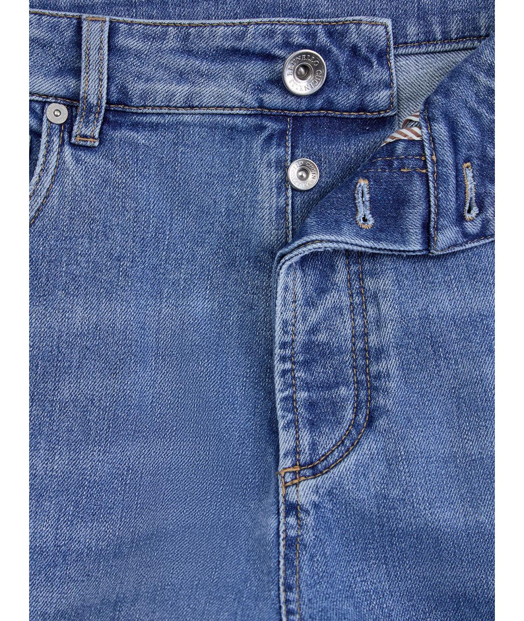 BRUNELLO CUCINELLI Голубые хлопковые прямые джинсы, фото 6