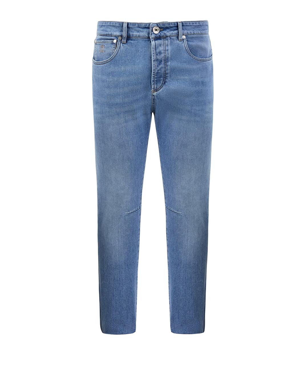 BRUNELLO CUCINELLI Голубые хлопковые прямые джинсы, фото 1