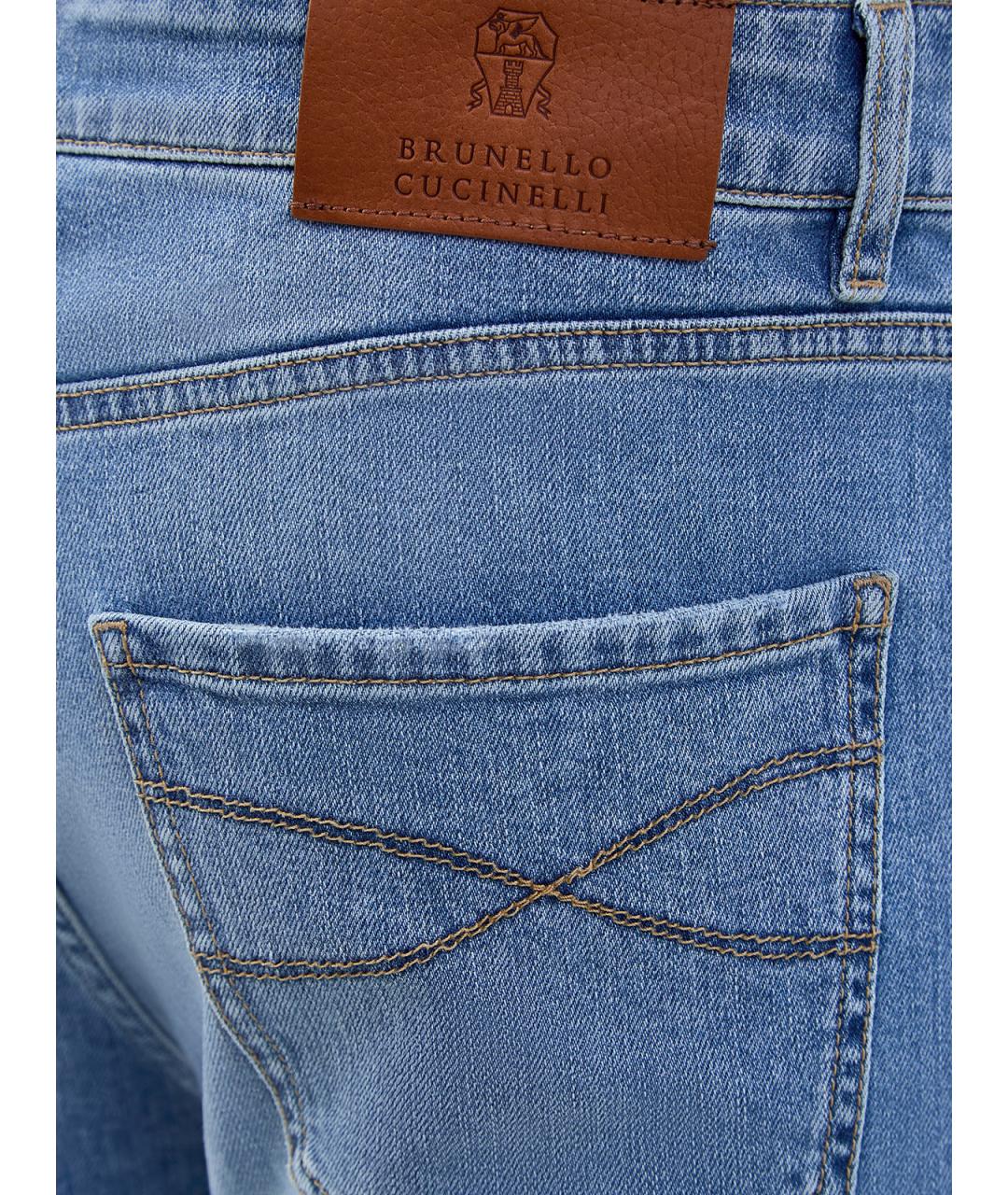 BRUNELLO CUCINELLI Голубые хлопковые прямые джинсы, фото 5