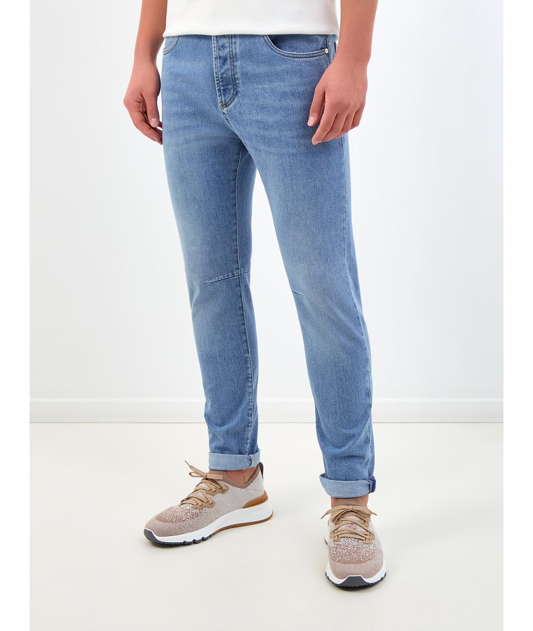 BRUNELLO CUCINELLI Голубые хлопковые прямые джинсы, фото 3