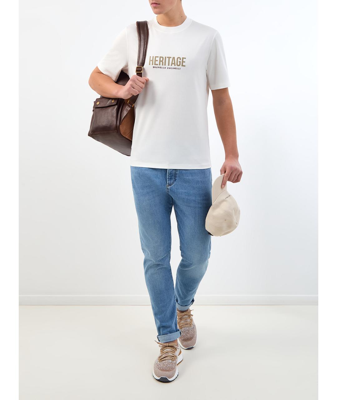 BRUNELLO CUCINELLI Голубые хлопковые прямые джинсы, фото 2