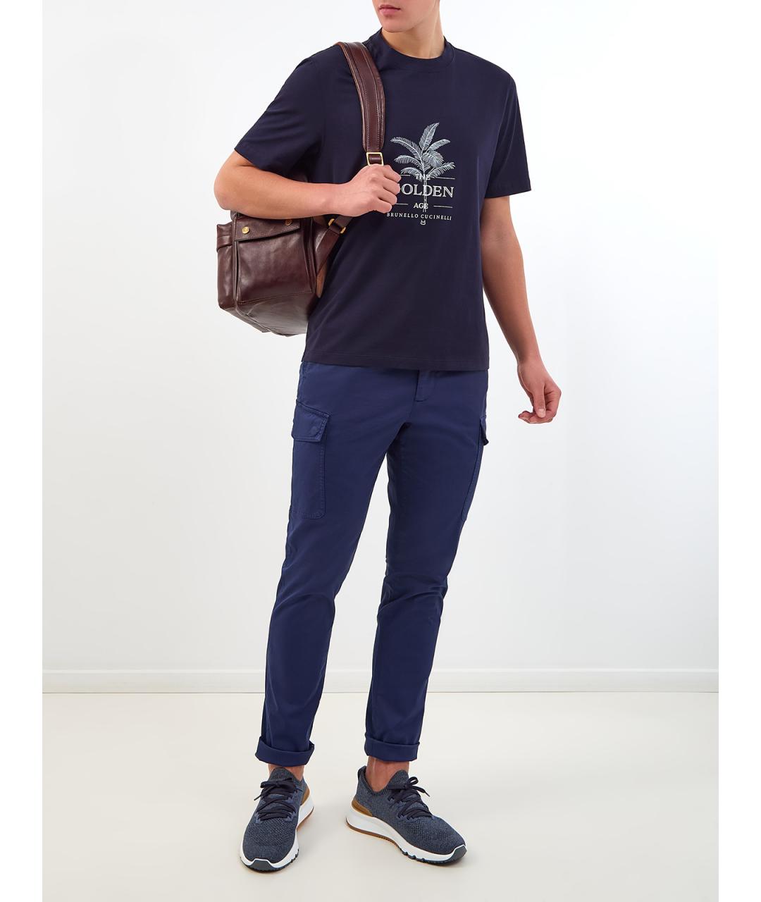 BRUNELLO CUCINELLI Синяя хлопковая футболка, фото 2