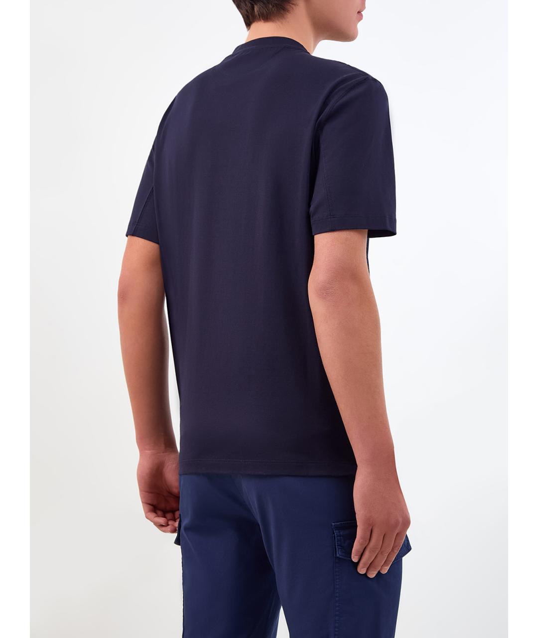 BRUNELLO CUCINELLI Синяя хлопковая футболка, фото 4