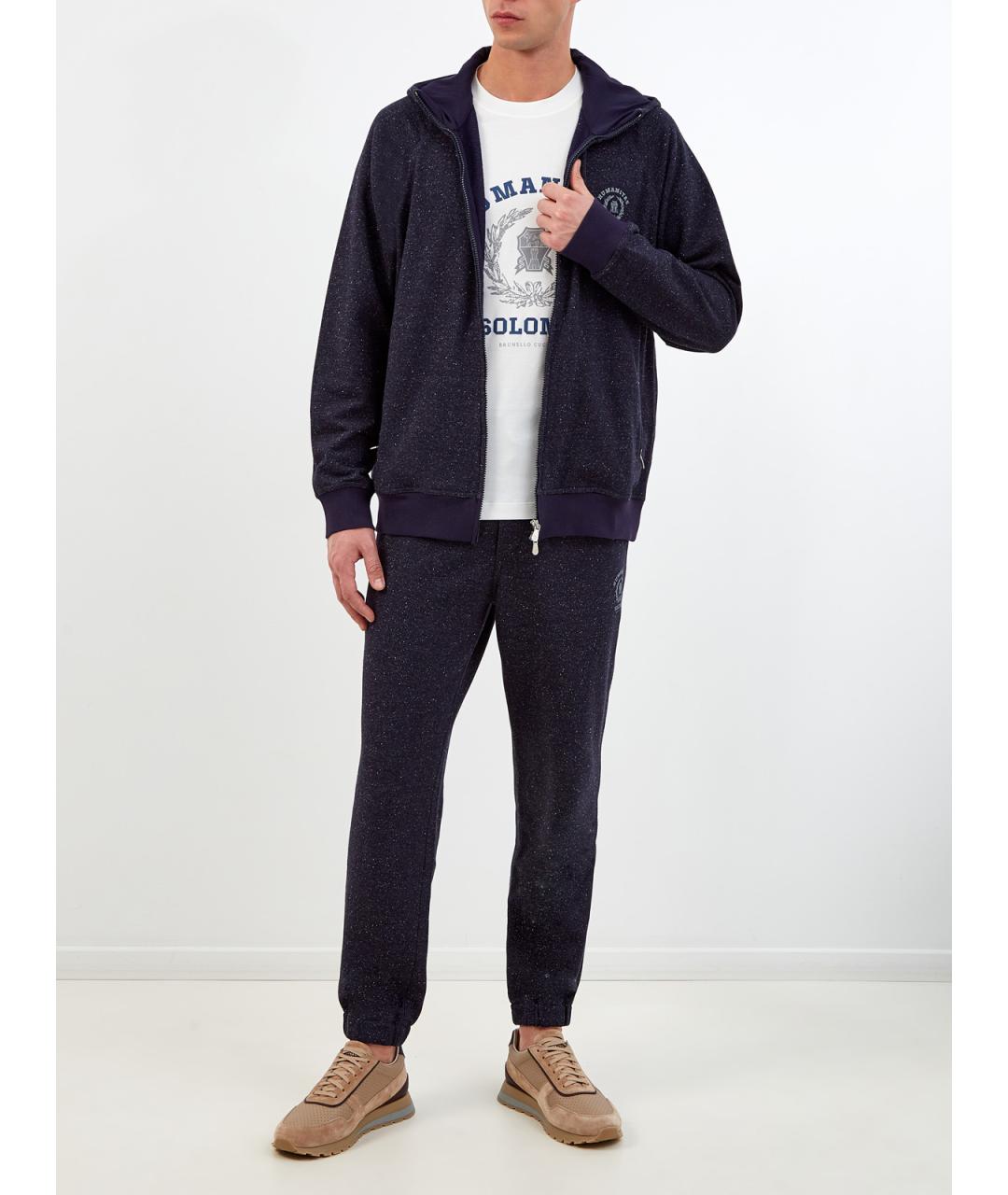 BRUNELLO CUCINELLI Темно-синие хлопковые повседневные брюки, фото 2