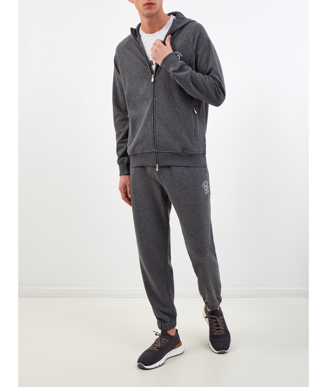 BRUNELLO CUCINELLI Серые хлопковые повседневные брюки, фото 2