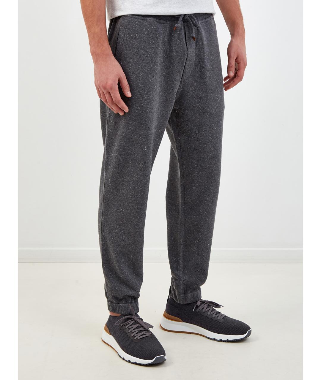 BRUNELLO CUCINELLI Серые хлопковые повседневные брюки, фото 3