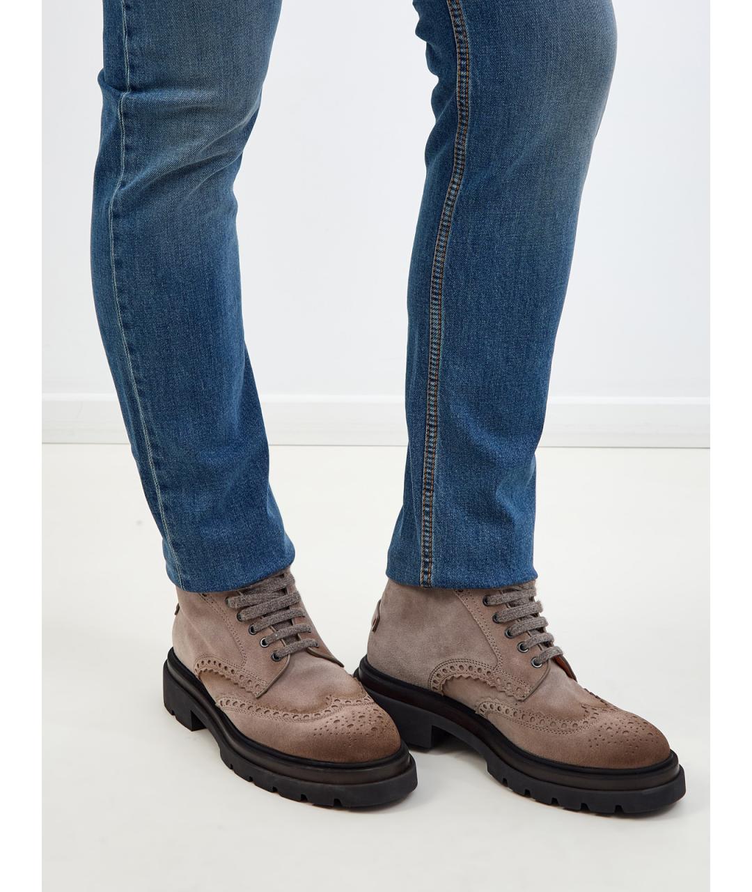 SANTONI Коричневые замшевые высокие ботинки, фото 2