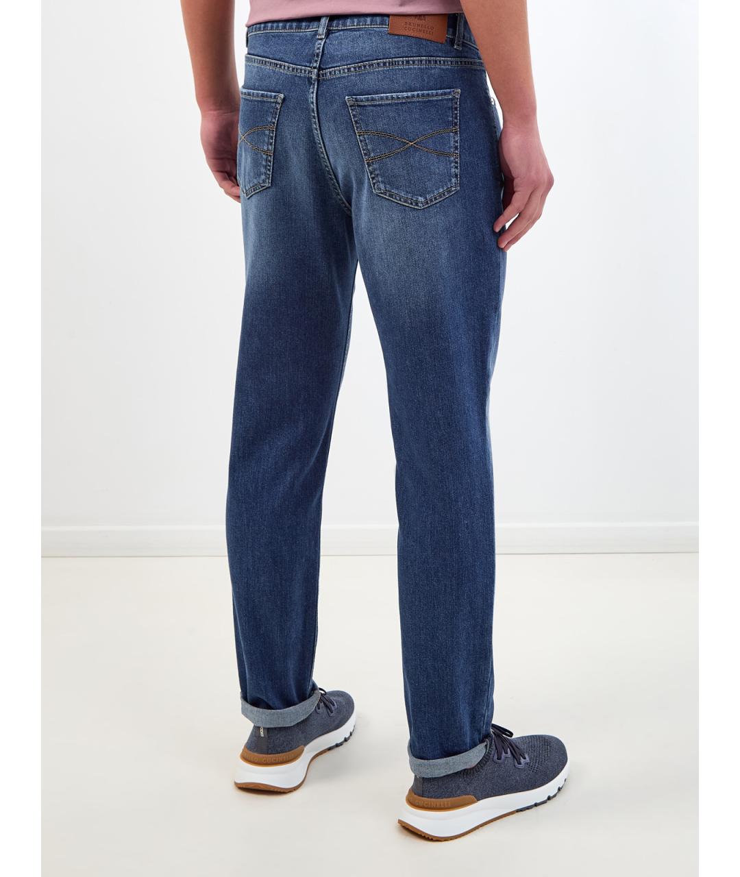 BRUNELLO CUCINELLI Синие хлопковые прямые джинсы, фото 4