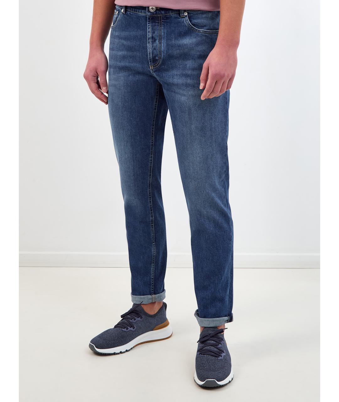 BRUNELLO CUCINELLI Синие хлопковые прямые джинсы, фото 3