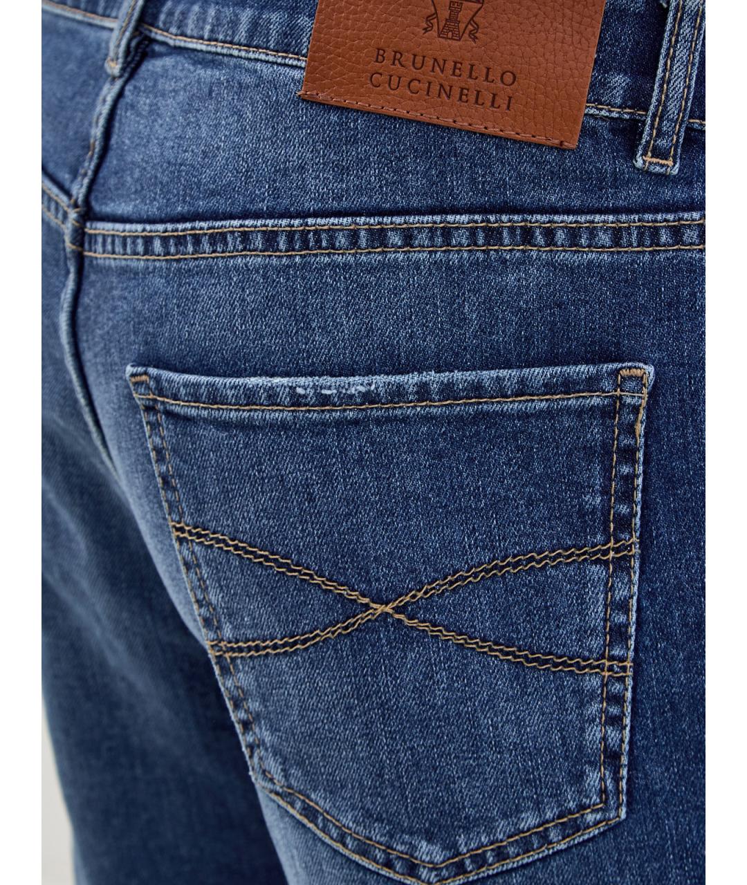 BRUNELLO CUCINELLI Синие хлопковые прямые джинсы, фото 5