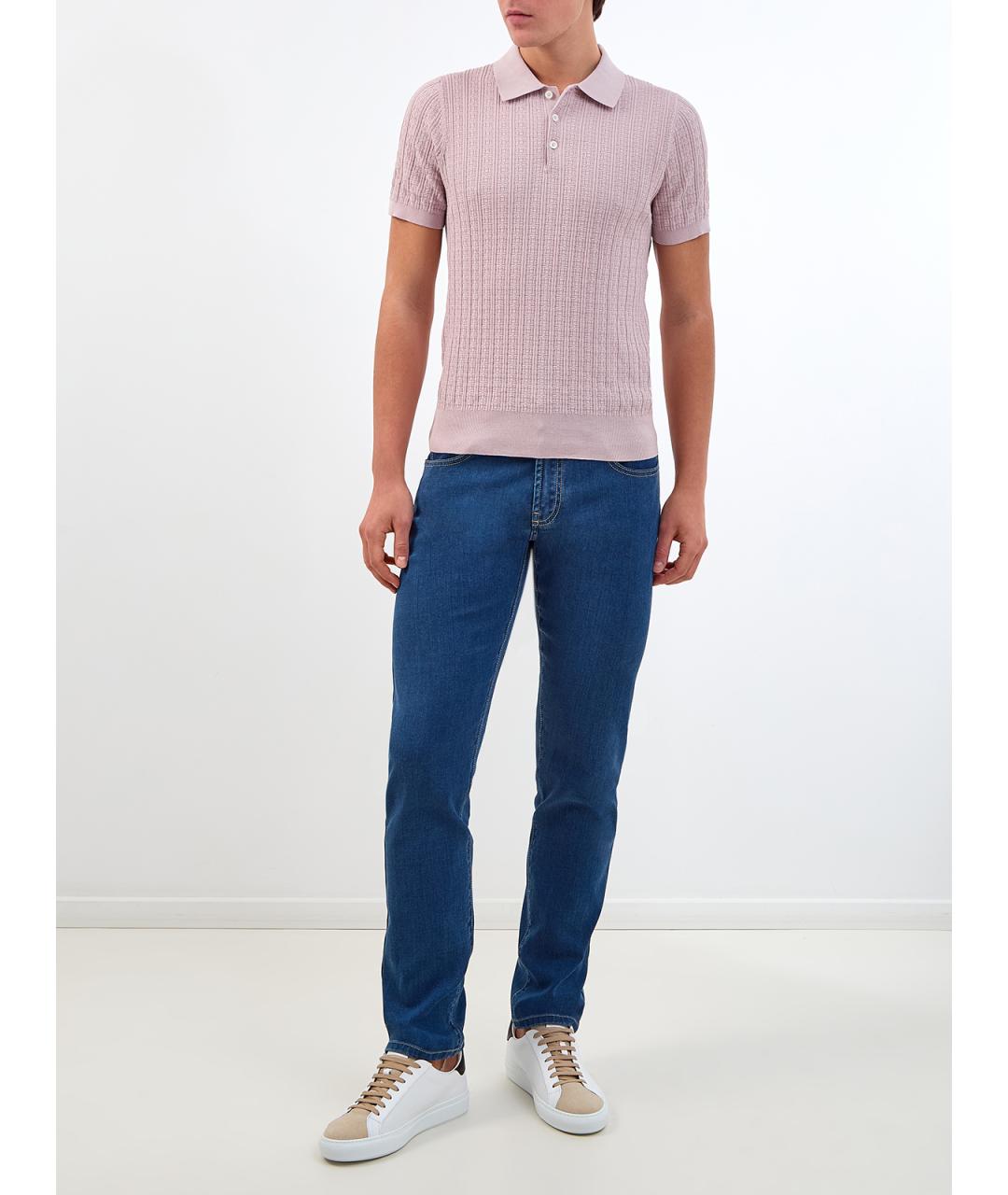 CANALI Розовое хлопковое поло с коротким рукавом, фото 2