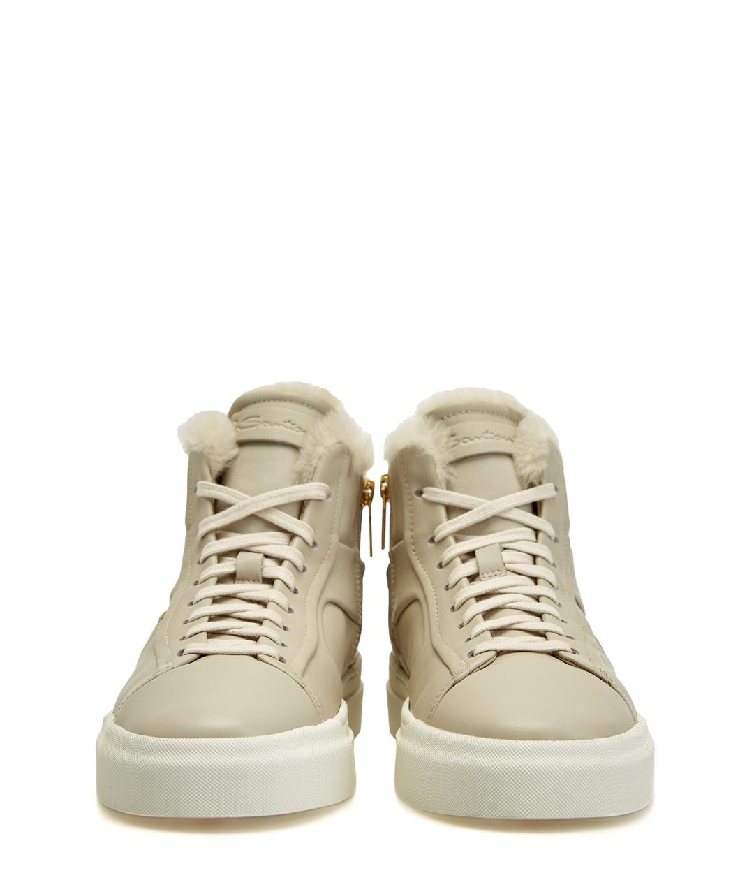 SANTONI Бежевые кожаные кеды, фото 6