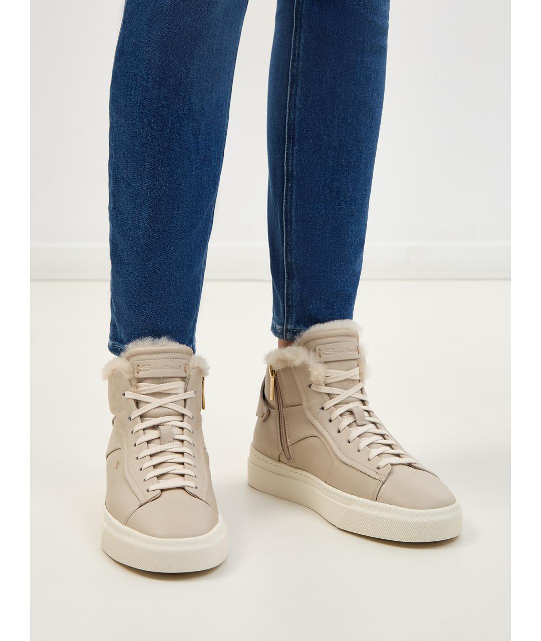 SANTONI Бежевые кожаные кеды, фото 2