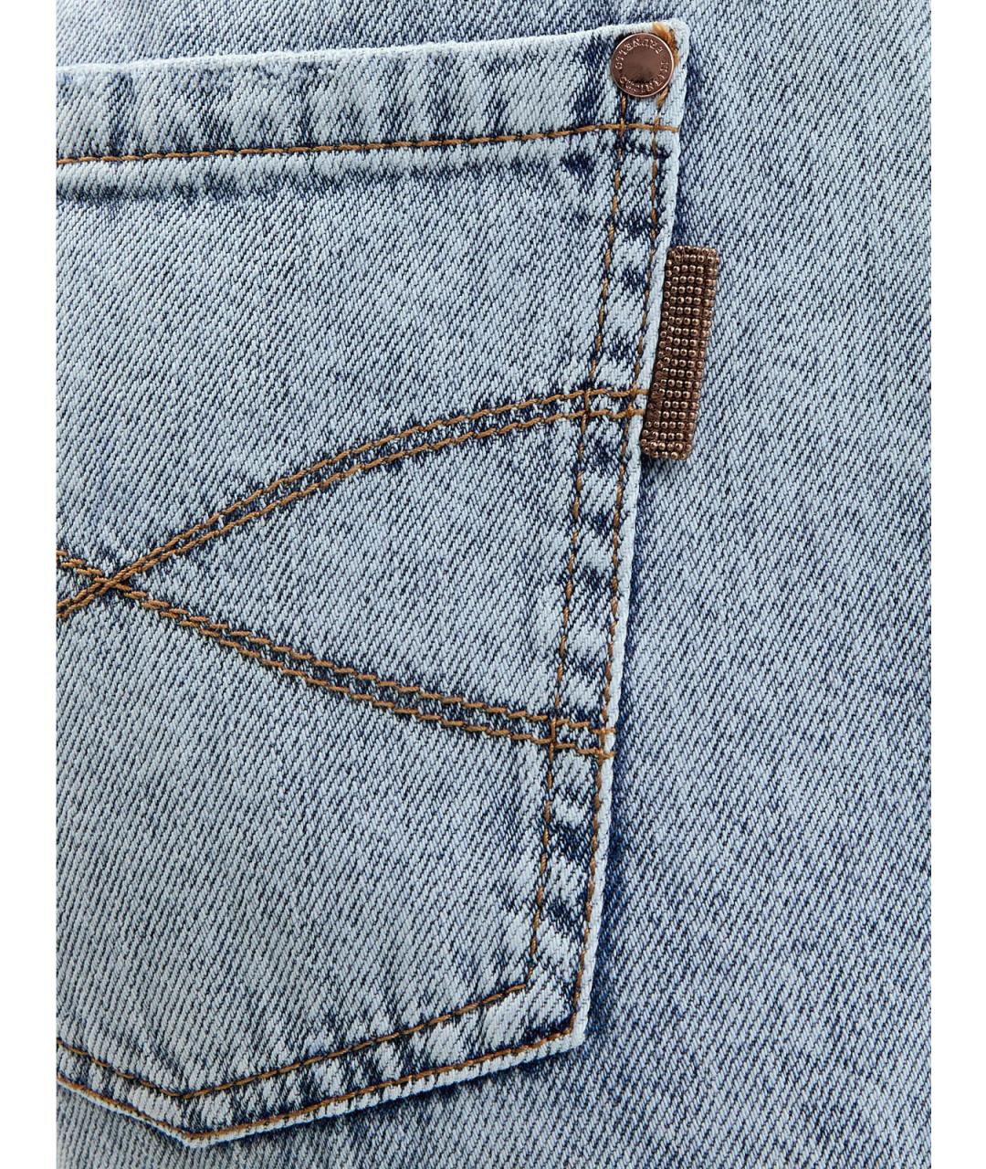BRUNELLO CUCINELLI Голубые хлопковые джинсы слим, фото 5