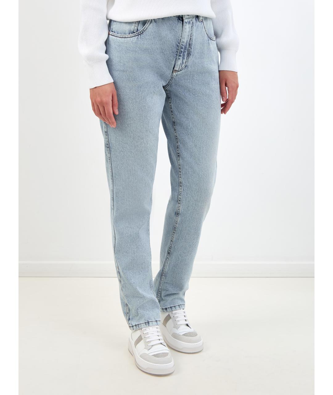 BRUNELLO CUCINELLI Голубые хлопковые джинсы слим, фото 3