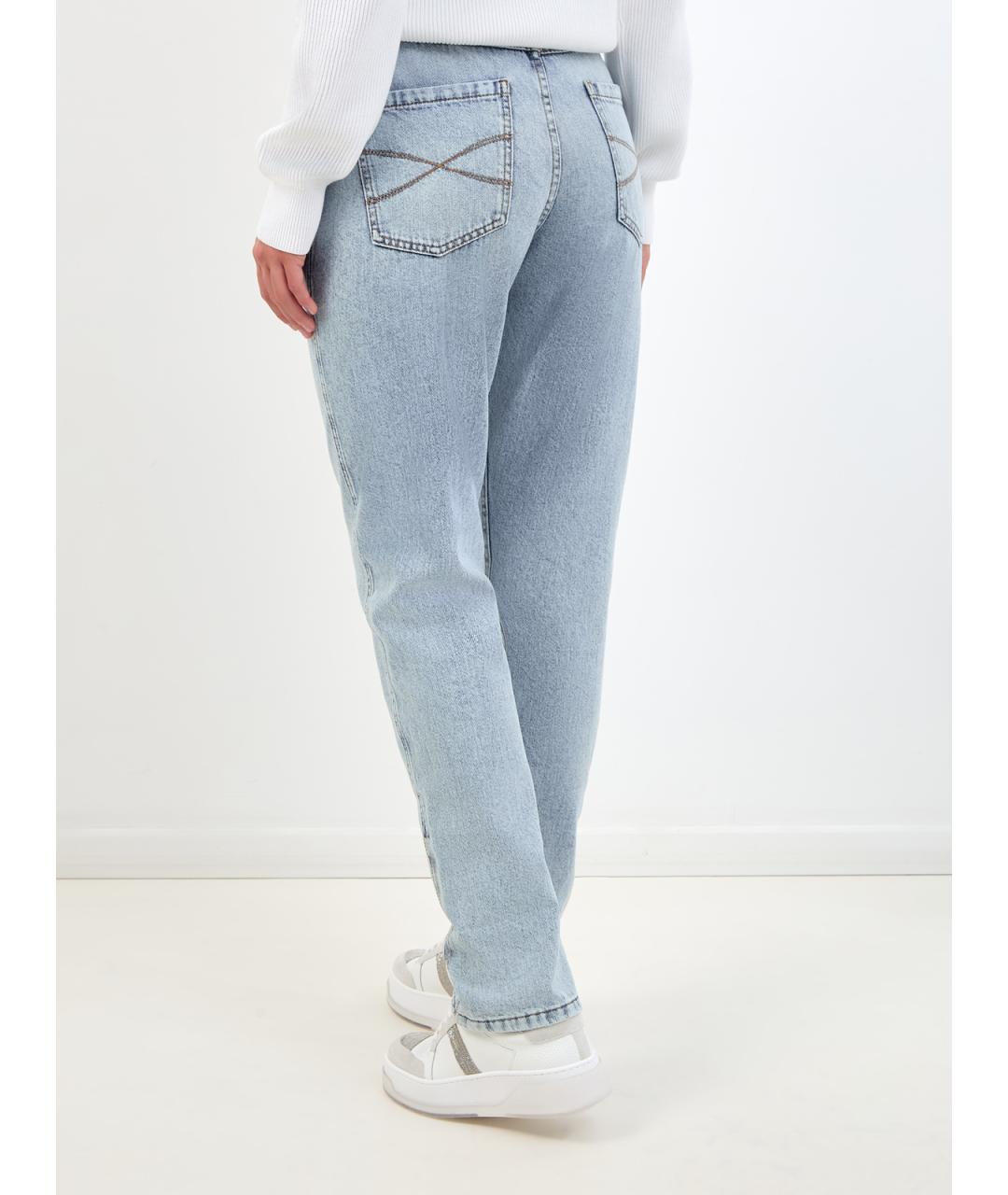 BRUNELLO CUCINELLI Голубые хлопковые джинсы слим, фото 4