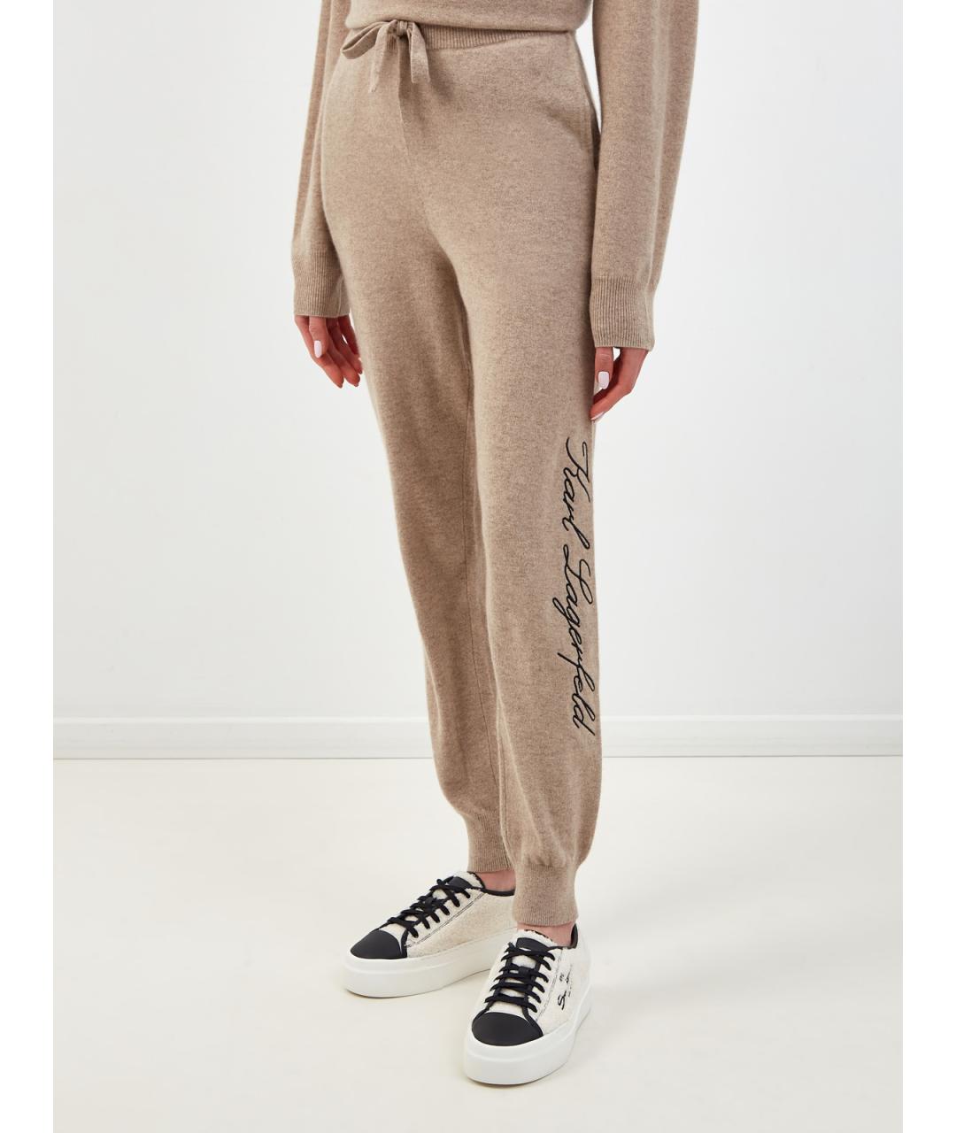 KARL LAGERFELD Бежевые кашемировые прямые брюки, фото 3