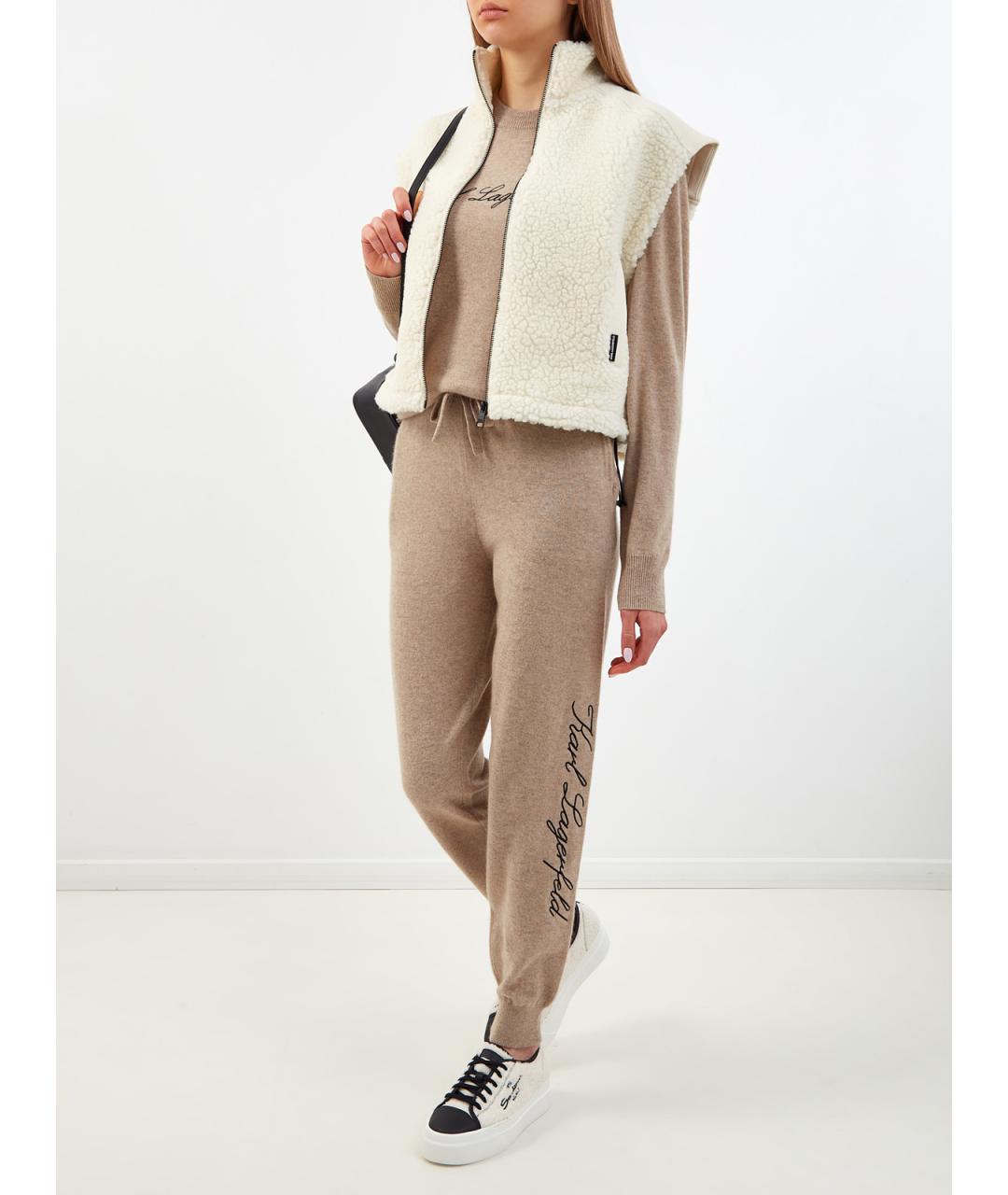 KARL LAGERFELD Бежевые кашемировые прямые брюки, фото 2