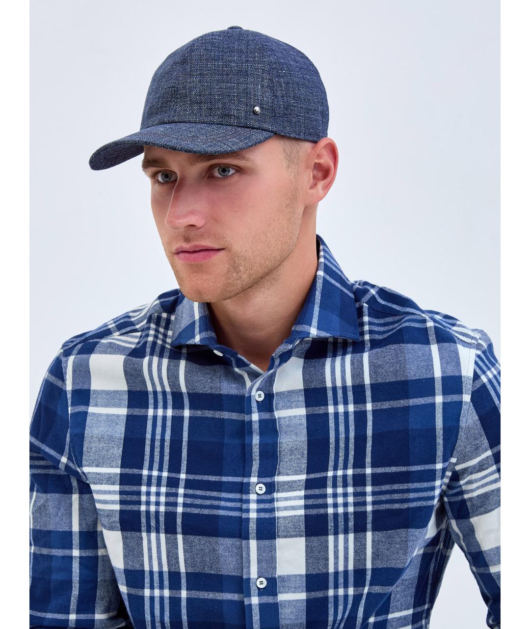 CANALI Синяя льняная кепка/бейсболка, фото 2