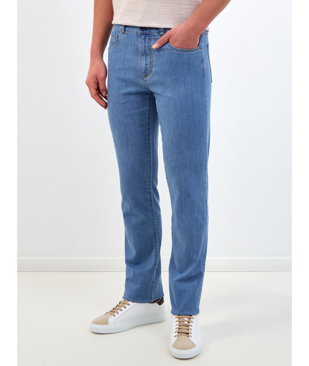 CANALI Голубые хлопковые прямые джинсы, фото 3