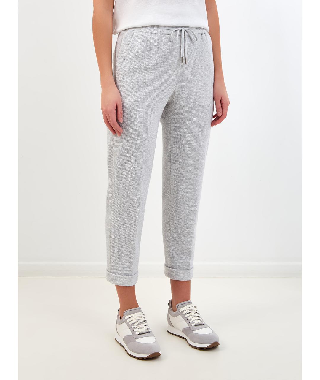 PESERICO Серые хлопковые прямые брюки, фото 3