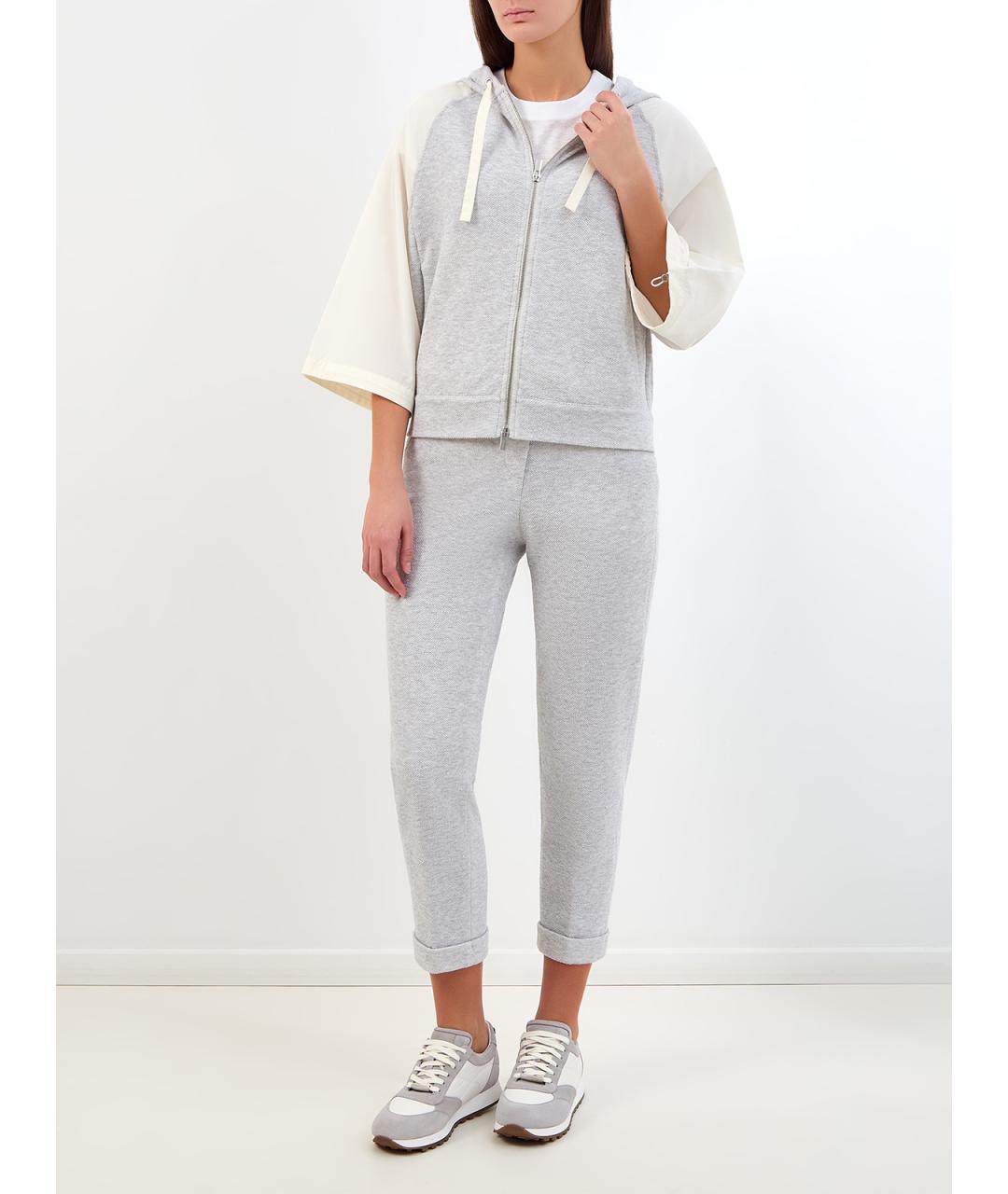 PESERICO Серые хлопковые прямые брюки, фото 2