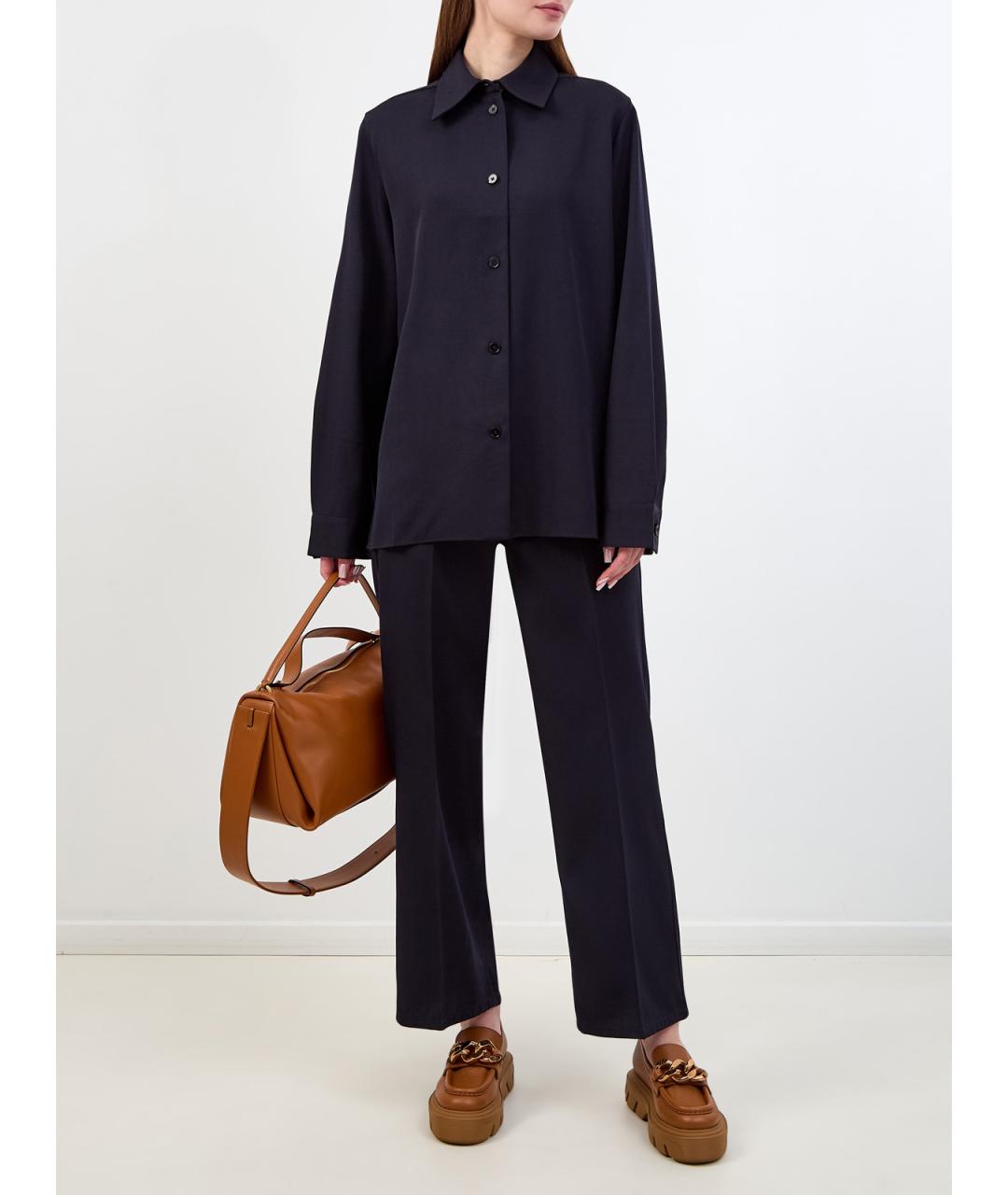 JIL SANDER Темно-синие шерстяные прямые брюки, фото 2