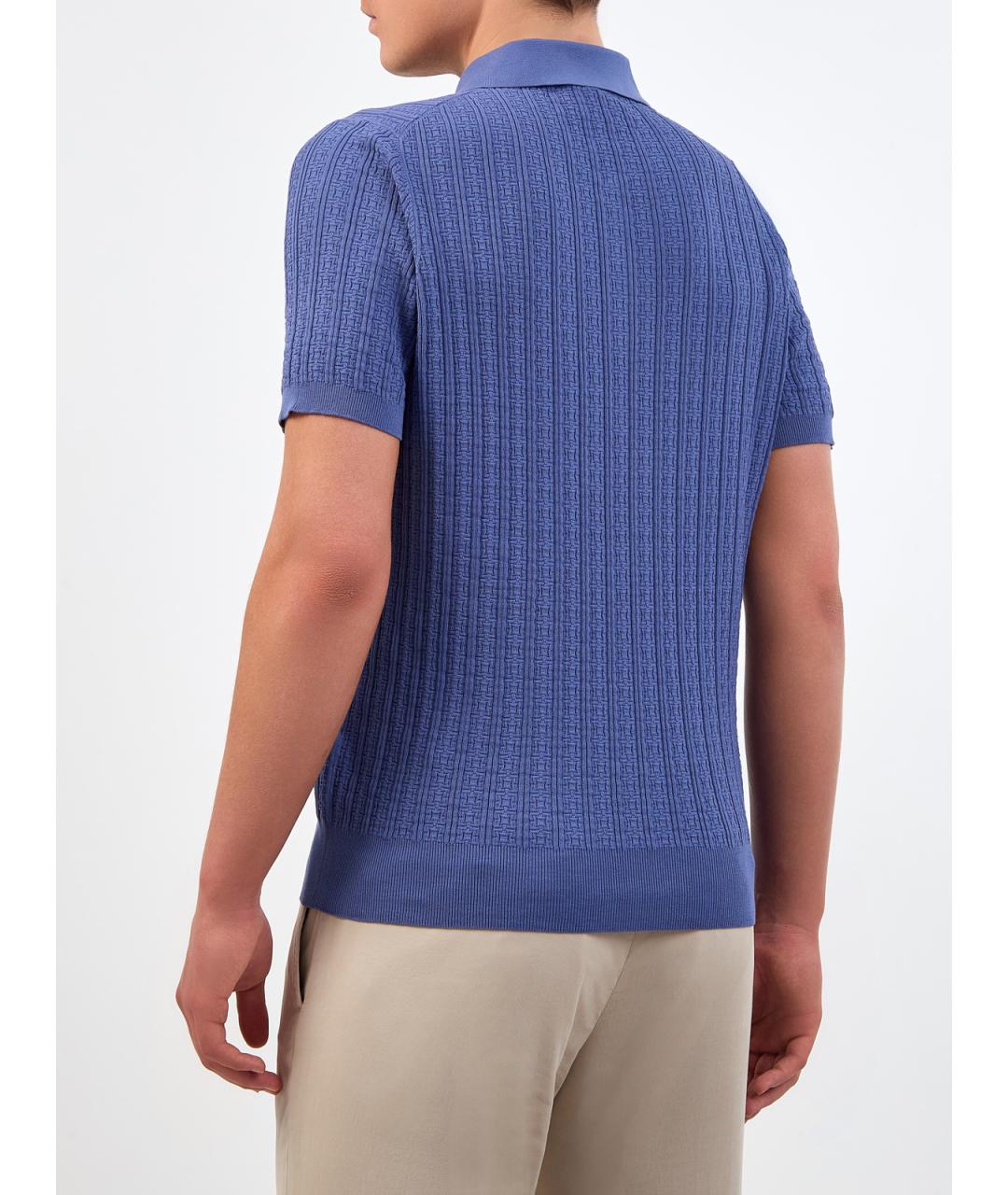 CANALI Синее хлопковое поло с коротким рукавом, фото 4