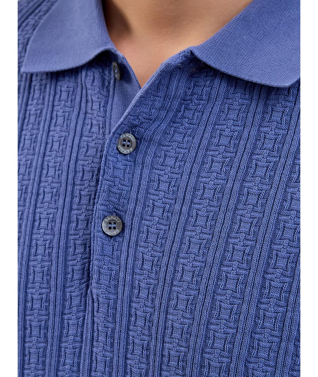 CANALI Синее хлопковое поло с коротким рукавом, фото 5