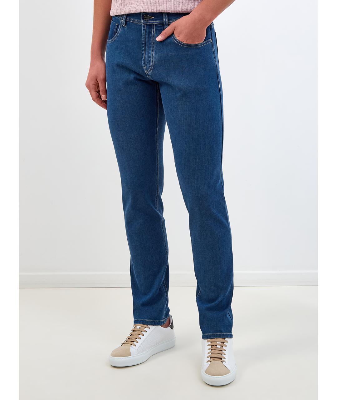 CANALI Синие хлопковые прямые джинсы, фото 3