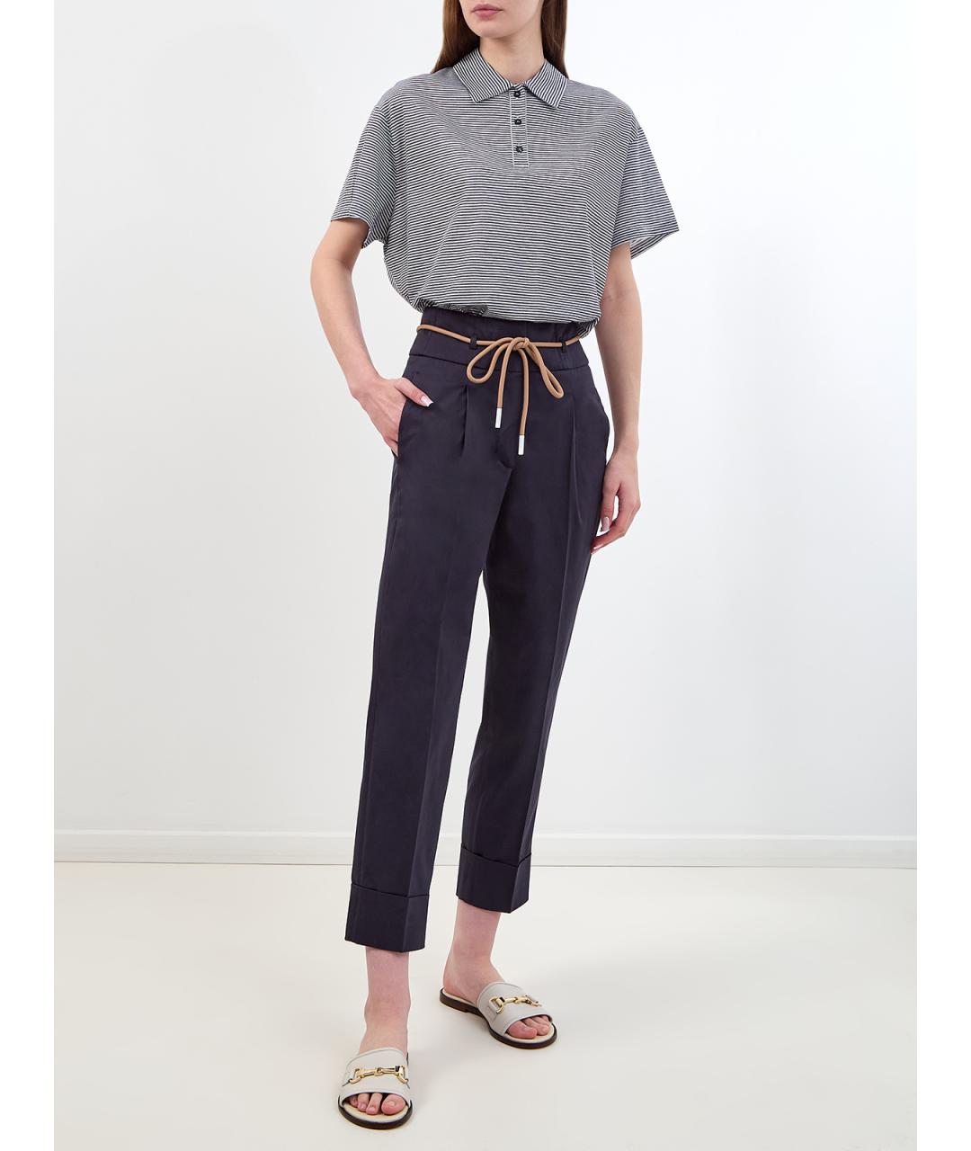 PESERICO Темно-синие хлопковые прямые брюки, фото 2