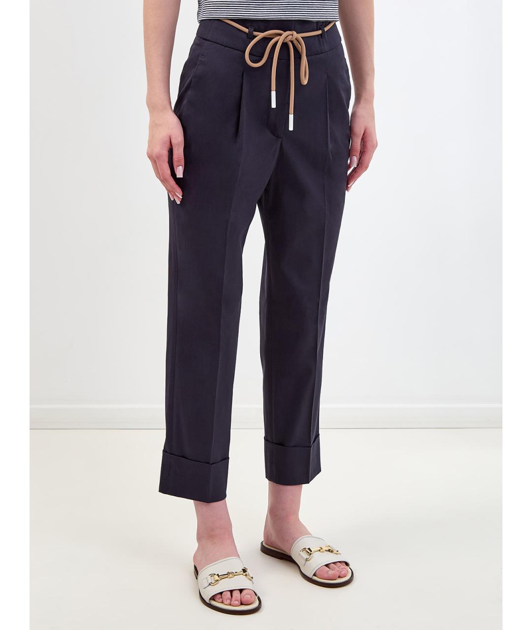 PESERICO Темно-синие хлопковые прямые брюки, фото 3