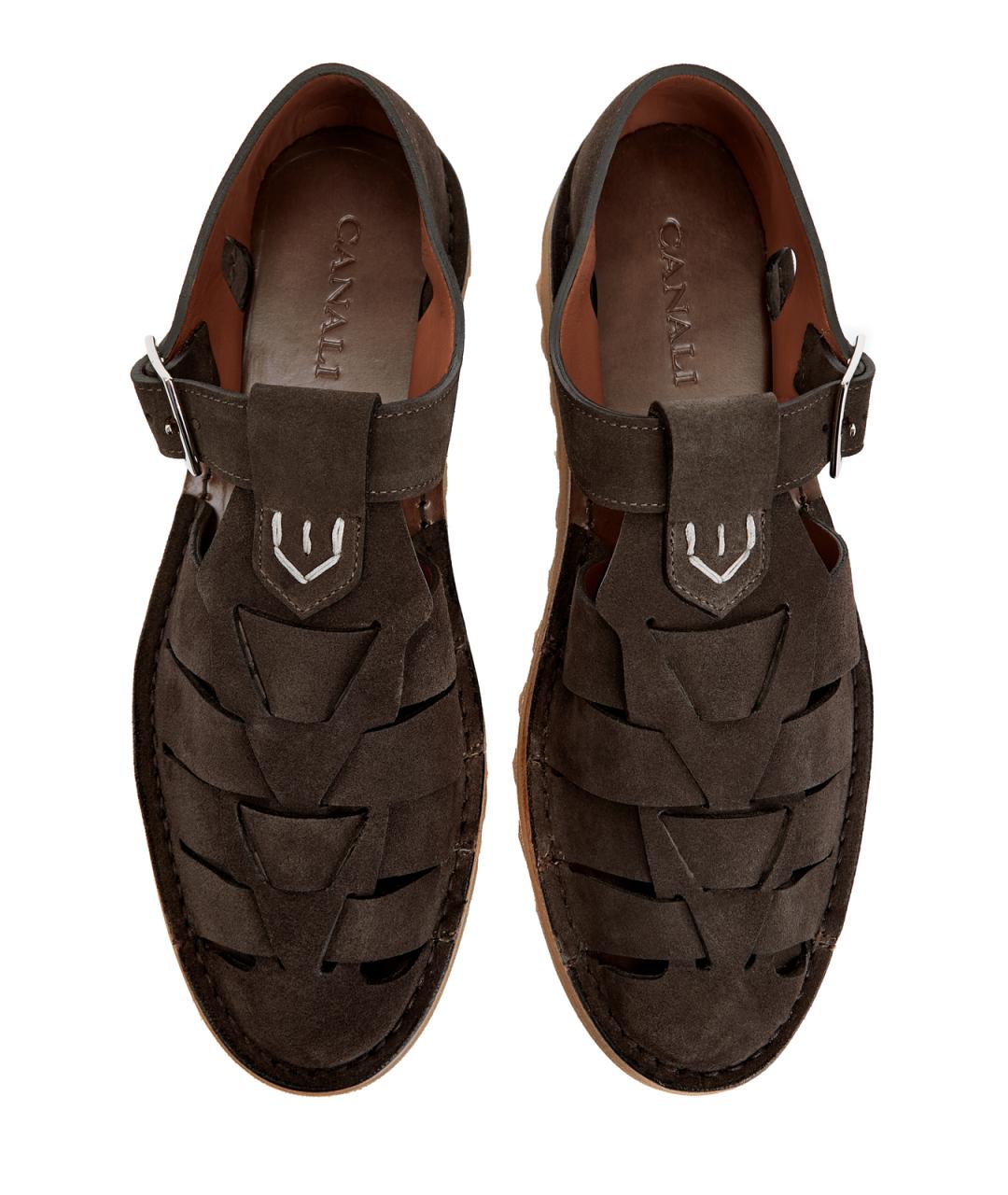 CANALI Коричневые замшевые сандалии, фото 4