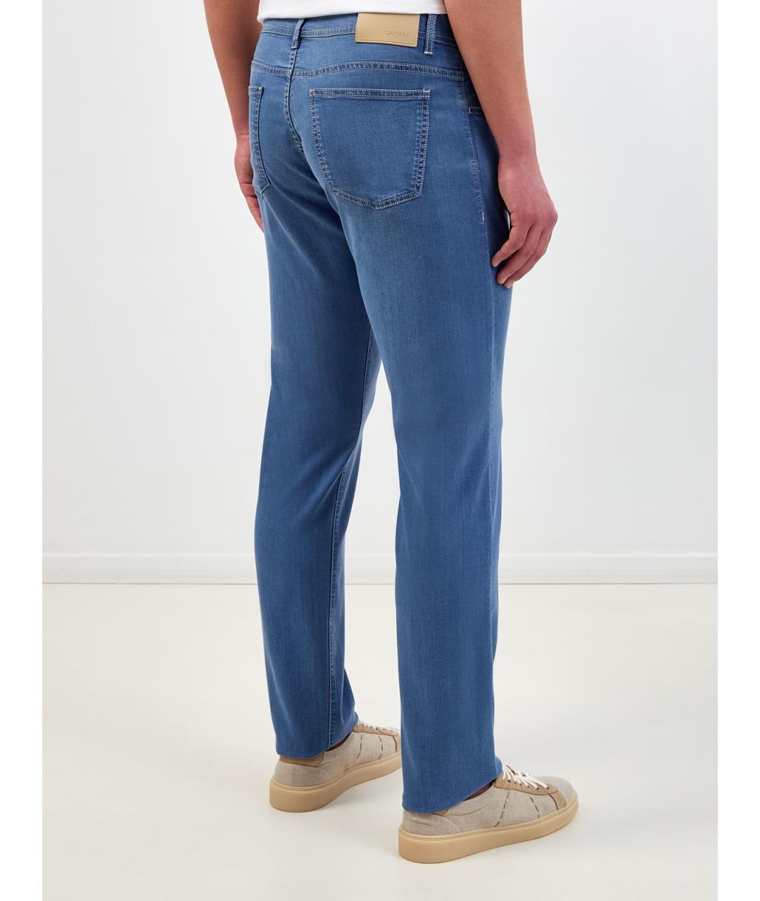 CANALI Голубые хлопко-лиоцелловые прямые джинсы, фото 4