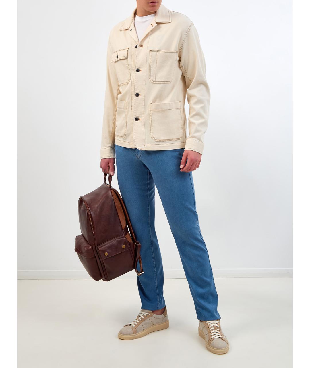 CANALI Голубые хлопко-лиоцелловые прямые джинсы, фото 2