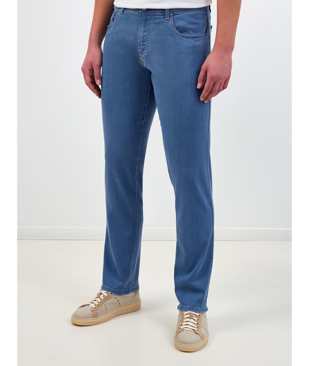 CANALI Голубые хлопко-лиоцелловые прямые джинсы, фото 3