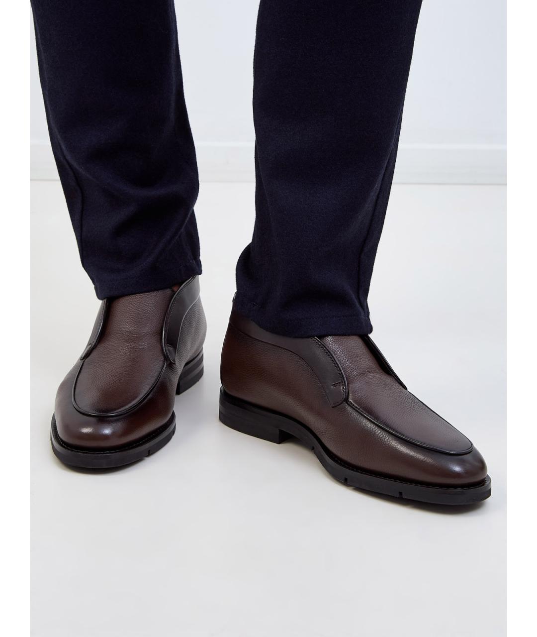 SANTONI Коричневые кожаные низкие ботинки, фото 2