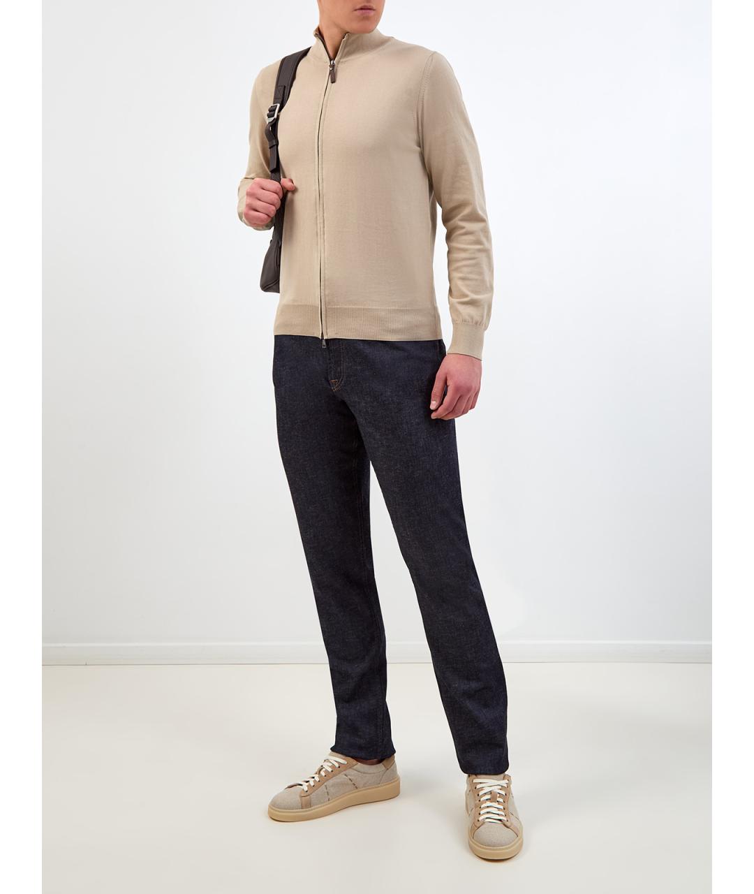 CANALI Темно-синие хлопковые прямые джинсы, фото 2