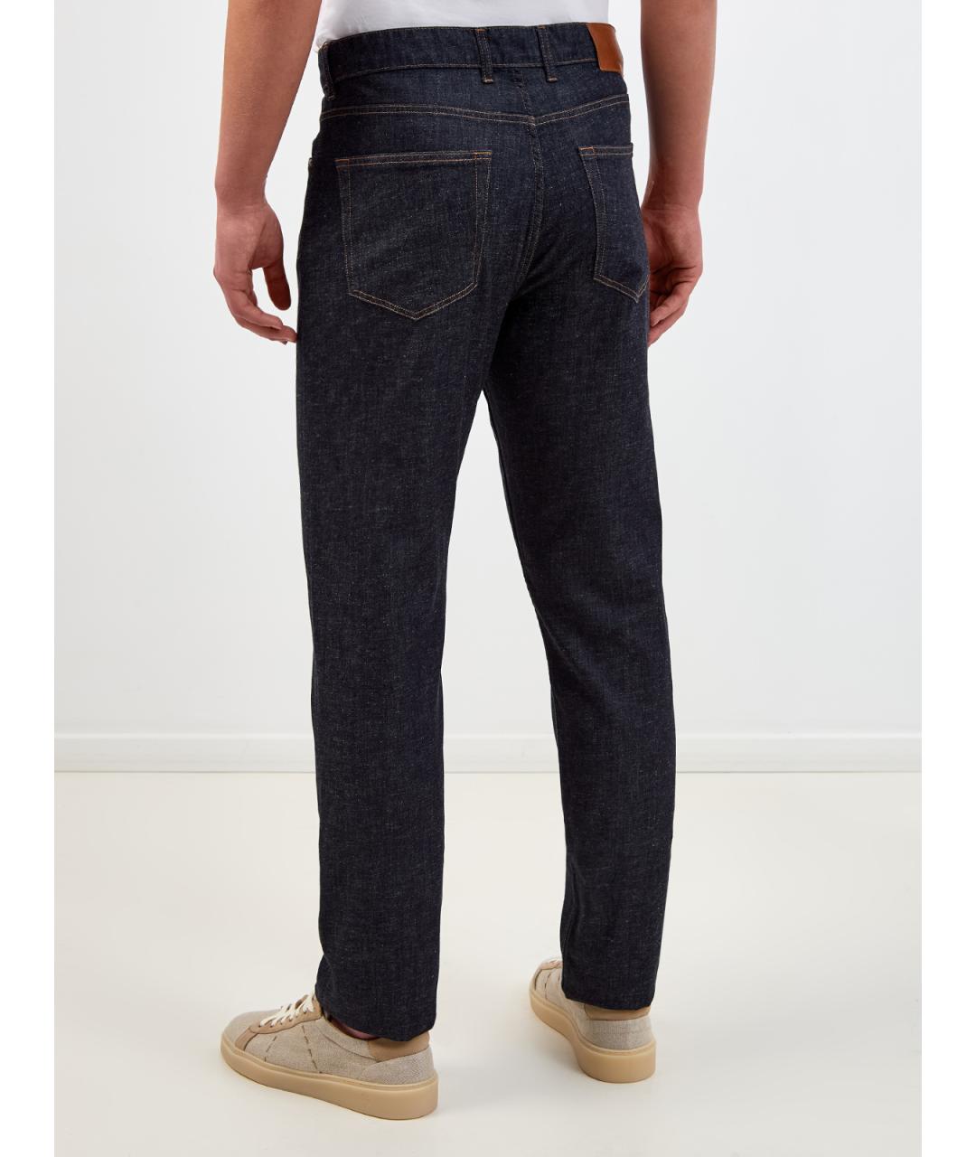 CANALI Темно-синие хлопковые прямые джинсы, фото 4