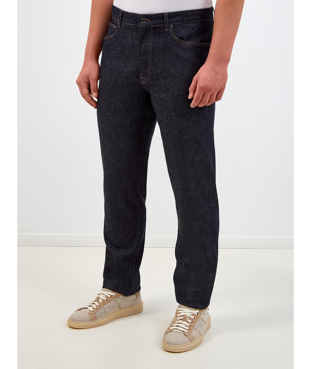 CANALI Темно-синие хлопковые прямые джинсы, фото 3