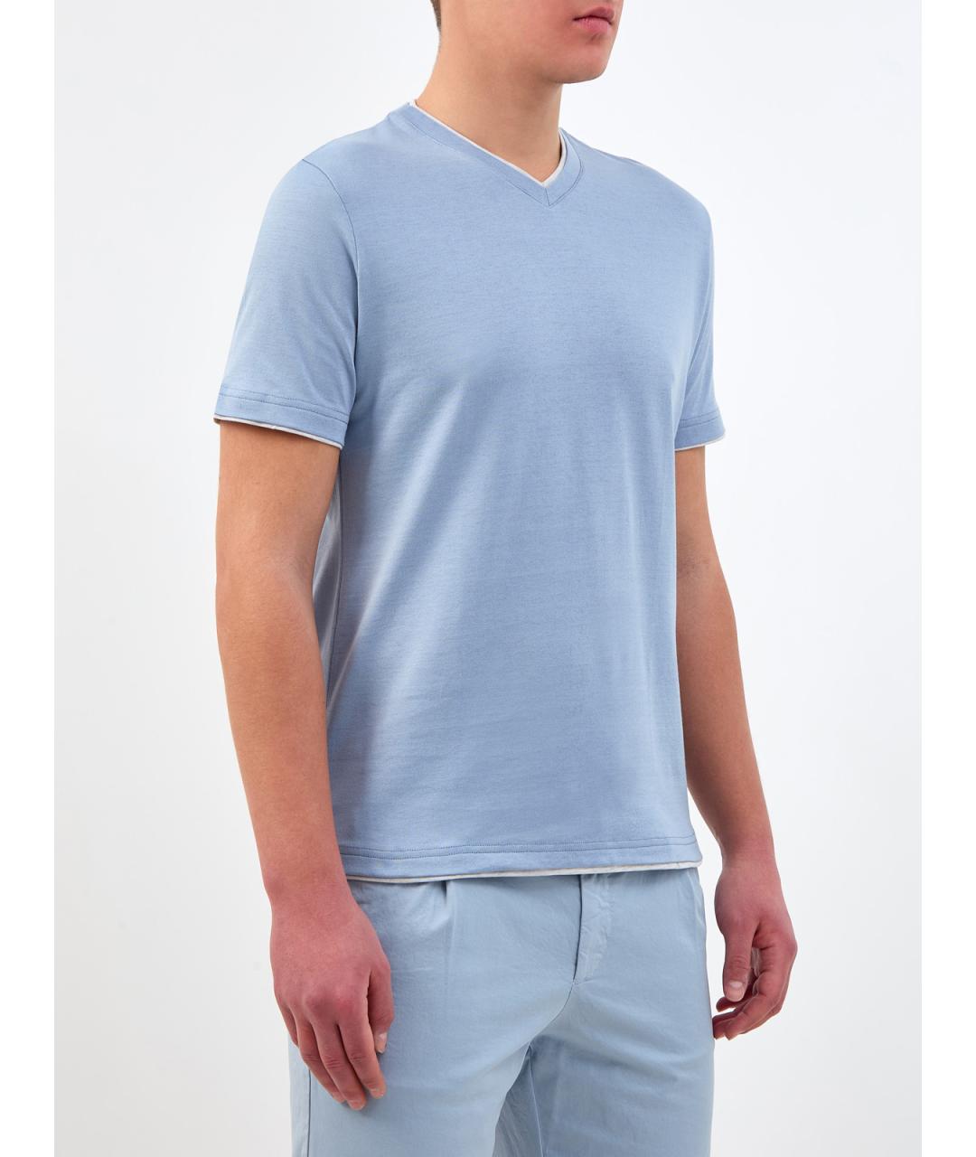 ELEVENTY Голубая хлопковая футболка, фото 3