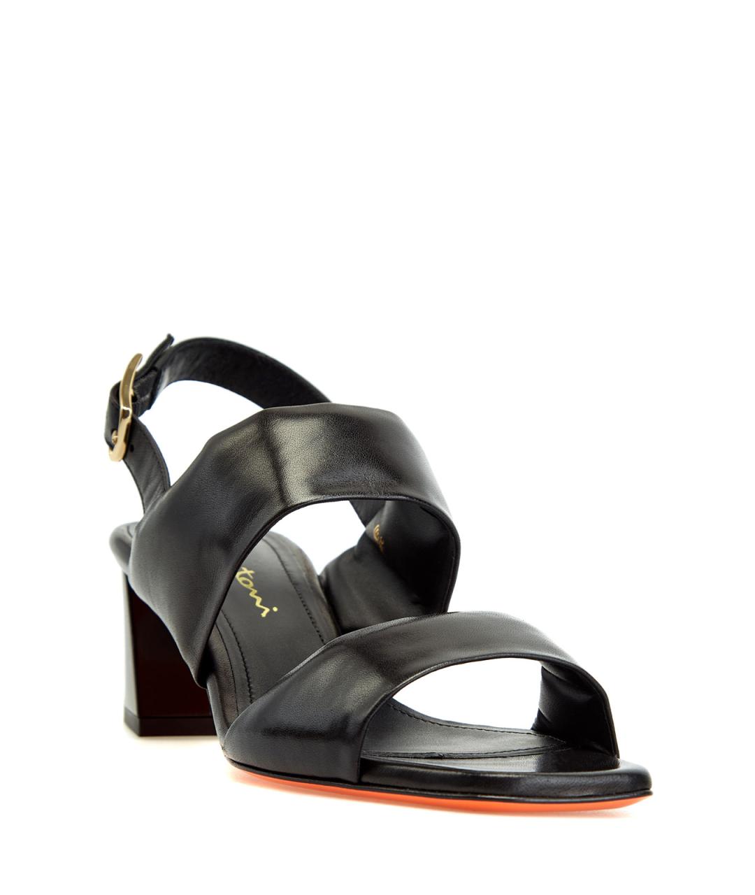 SANTONI Черные кожаные босоножки, фото 3