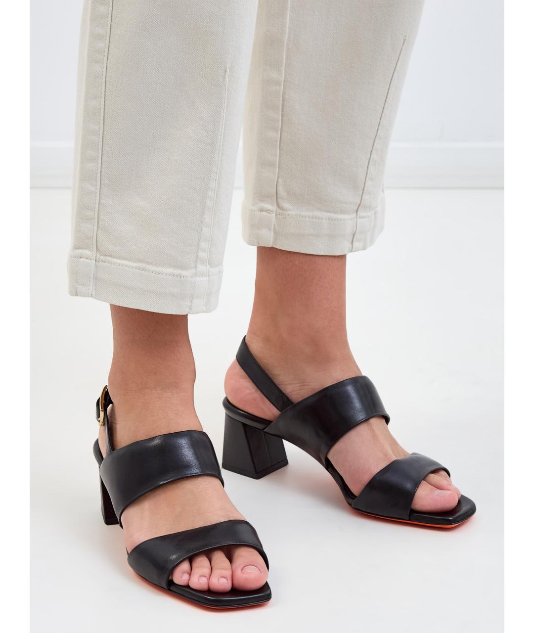 SANTONI Черные кожаные босоножки, фото 2