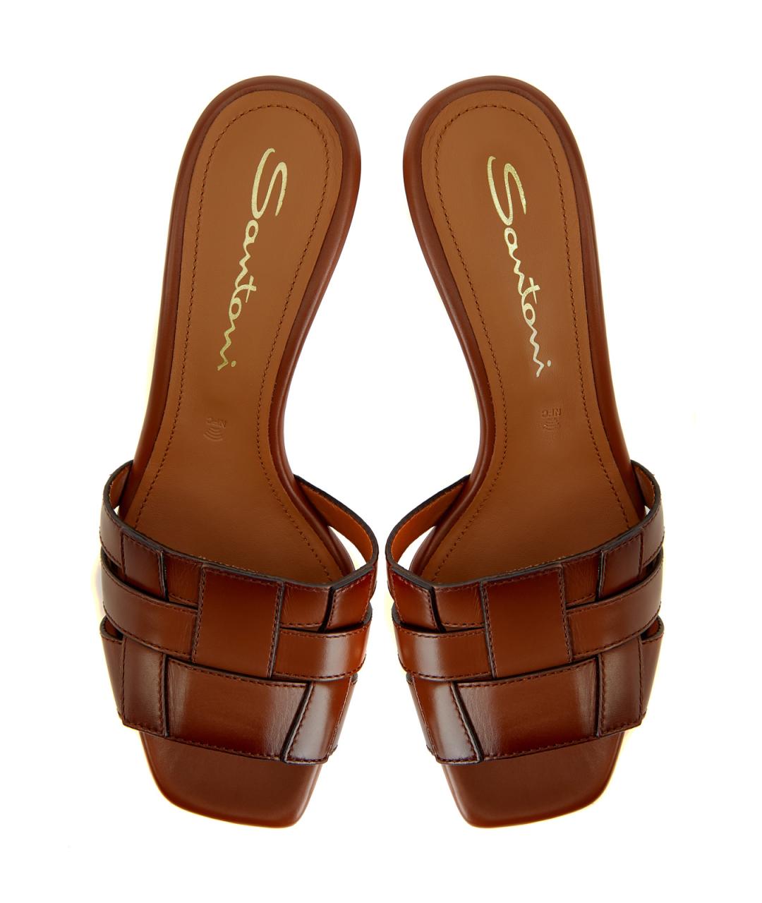 SANTONI Коричневые кожаные мюли, фото 5