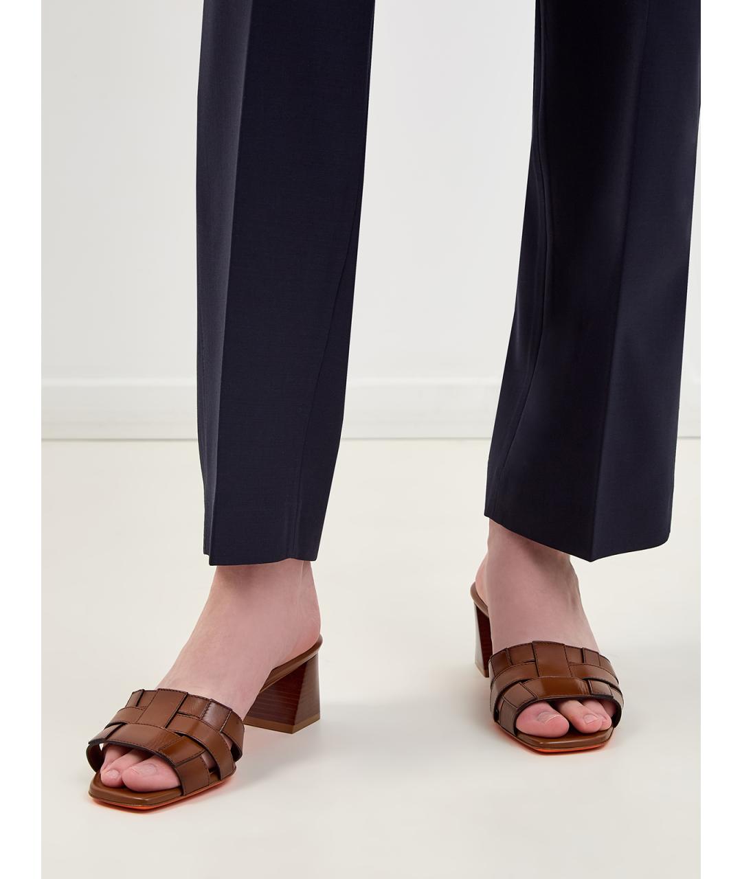 SANTONI Коричневые кожаные мюли, фото 2