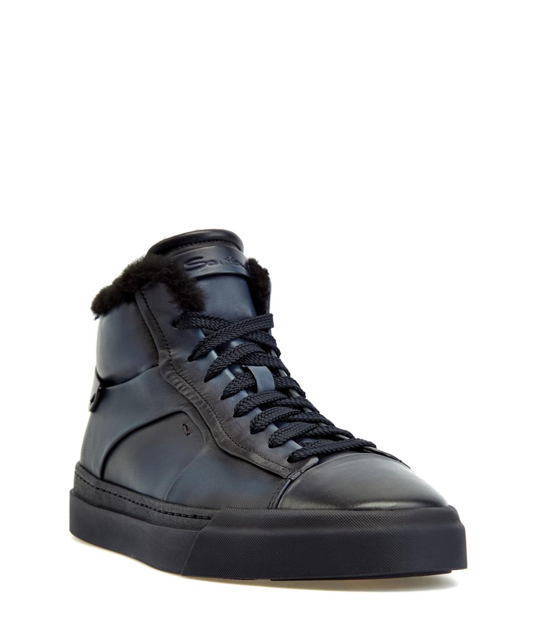 SANTONI Синие кожаные высокие кроссовки / кеды, фото 2