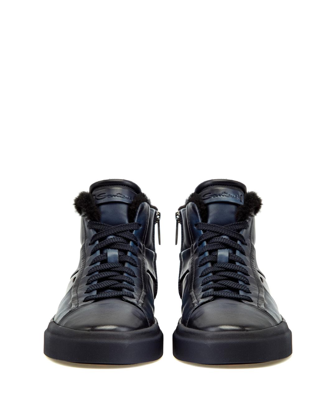 SANTONI Синие кожаные высокие кроссовки / кеды, фото 5