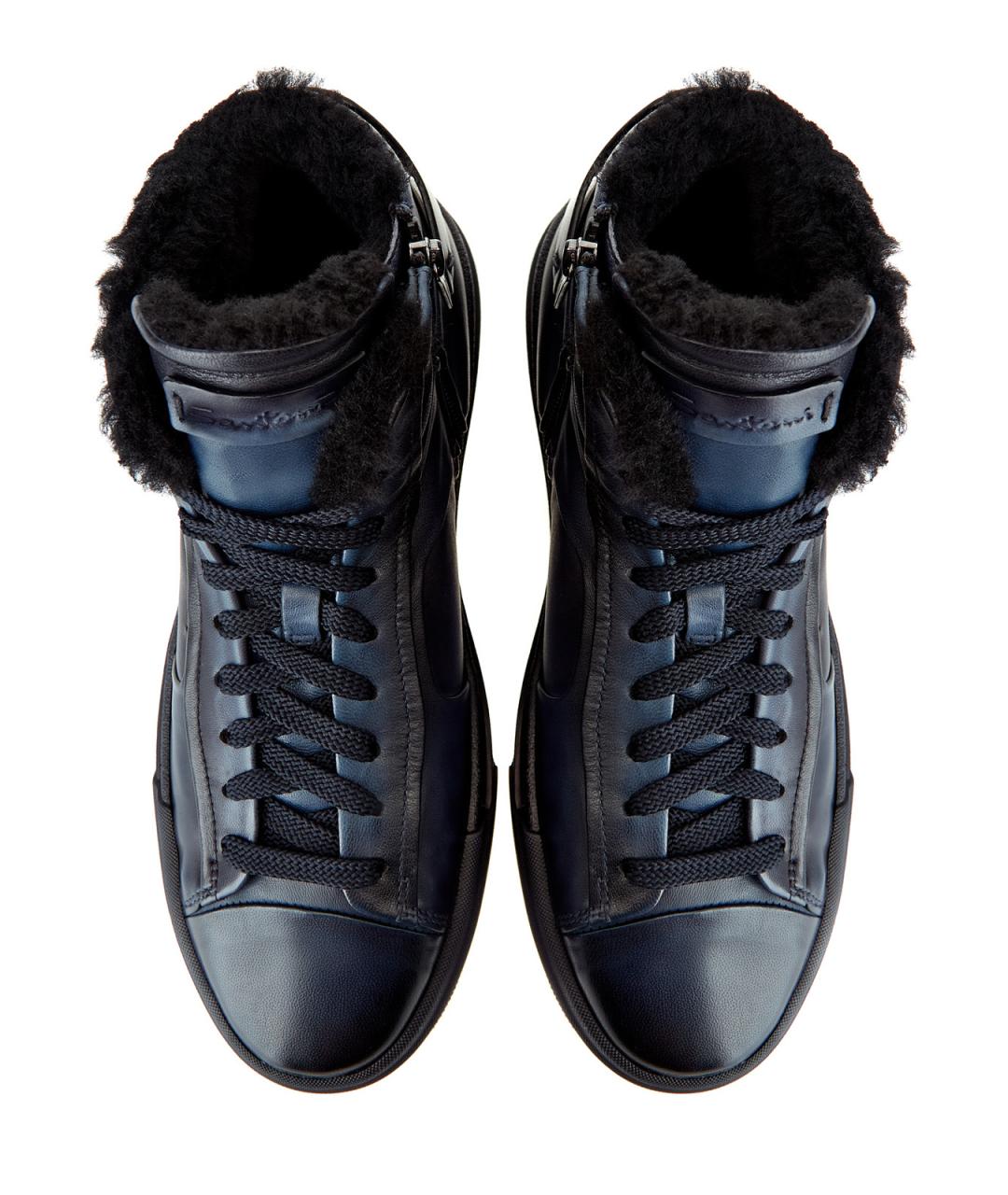 SANTONI Синие кожаные высокие кроссовки / кеды, фото 4