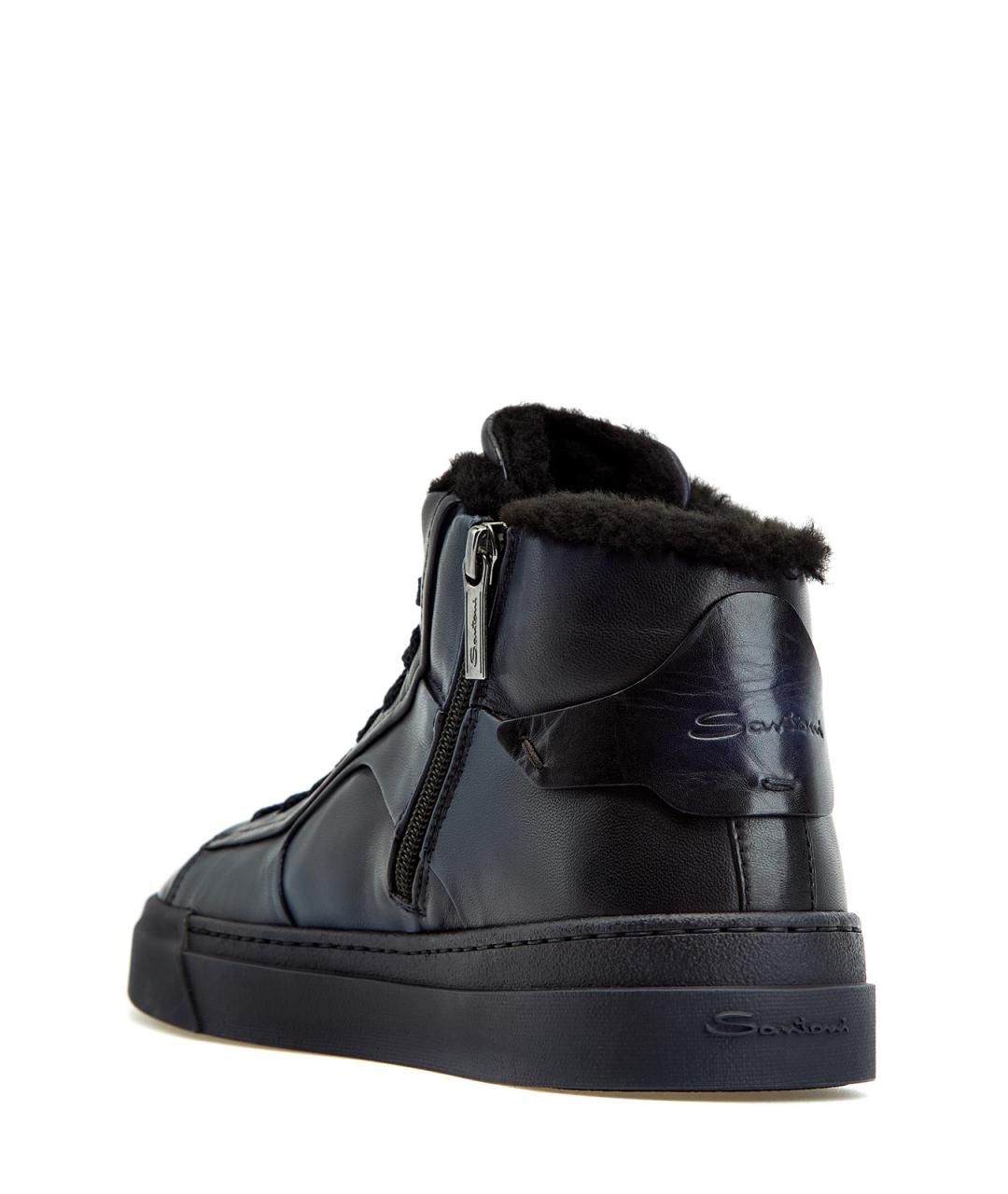 SANTONI Синие кожаные высокие кроссовки / кеды, фото 3